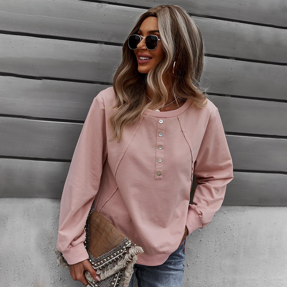 Trendy Women's Long-Sleeved Round Neck Pullover Sweatshirt
