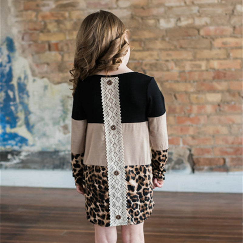 Mommy and Me Color Block Leopard Print Tunic with Lace Back