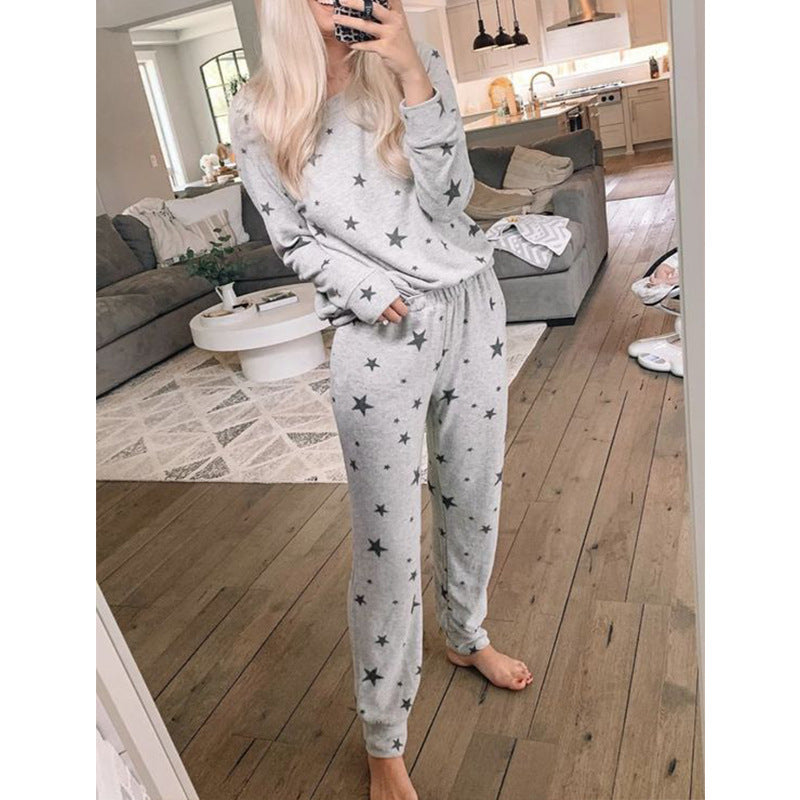 Autumn Women's Pajamas - Long Sleeve Star Print Set