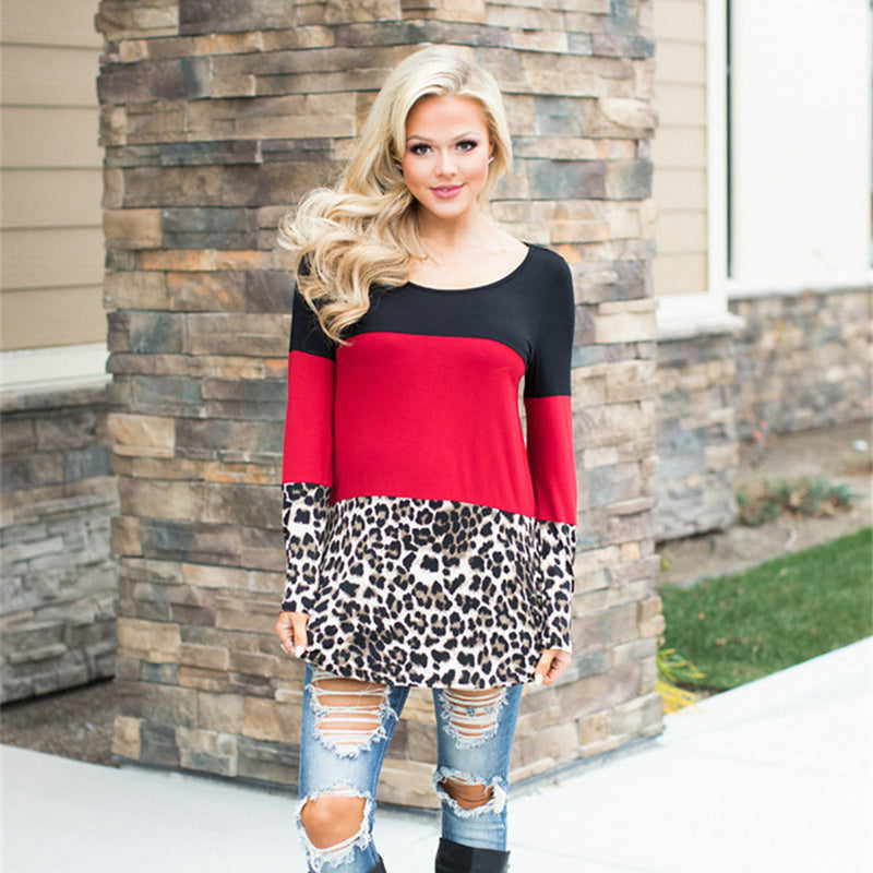 Mommy and Me Color Block Leopard Print Tunic with Lace Back