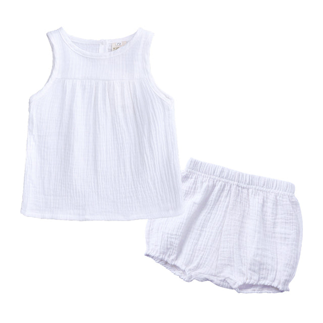 Baby and Toddler Cotton Linen Summer Clothes Set - Sleeveless Top and Bloomers