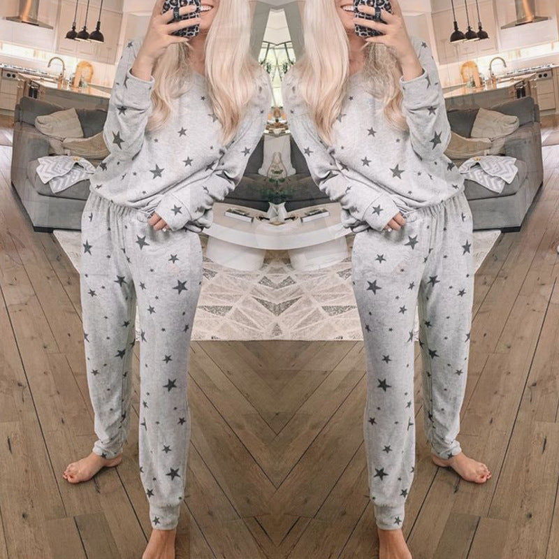Autumn Women's Pajamas - Long Sleeve Star Print Set