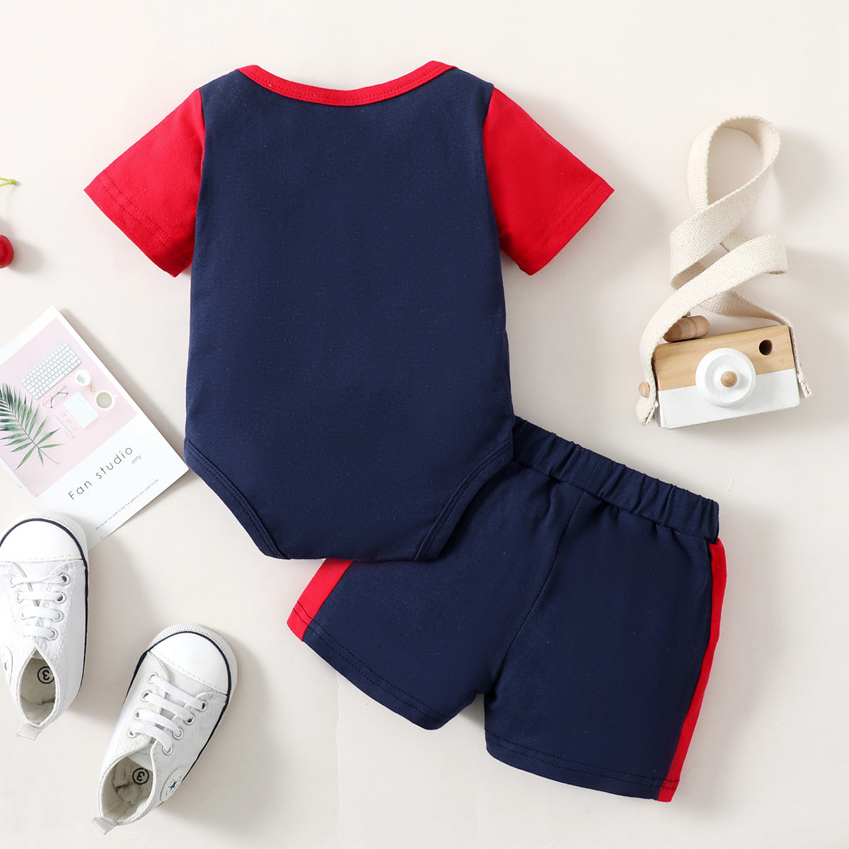 Summer Toddler Boys Letter Flying Sleeve Romper and Shorts Set