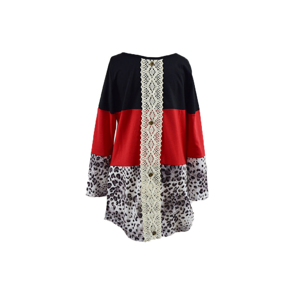 Mommy and Me Color Block Leopard Print Tunic with Lace Back