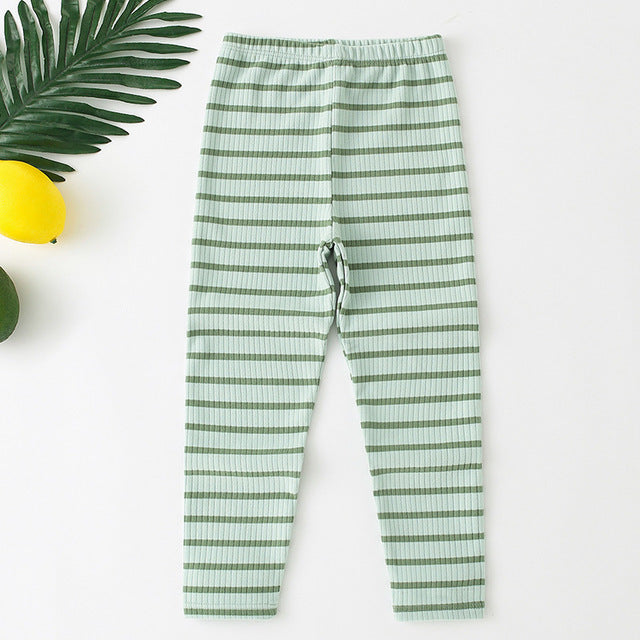 Kids Autumn Stripe Skinny Leggings with Elastic Waist
