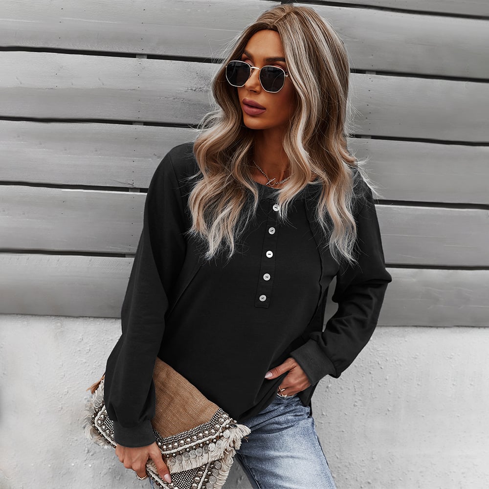 Trendy Women's Long-Sleeved Round Neck Pullover Sweatshirt