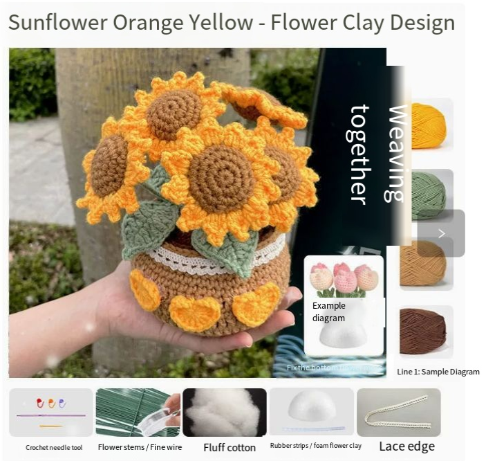 Hand-Knit DIY Tulip and Daisy Crochet Bouquet Kit