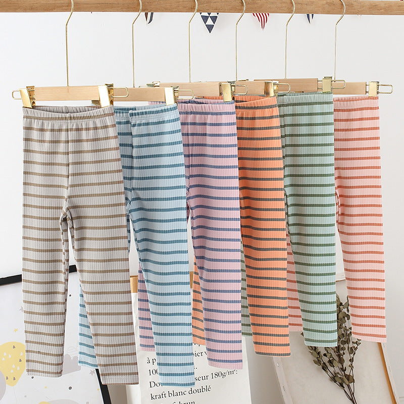 Kids Autumn Stripe Skinny Leggings with Elastic Waist