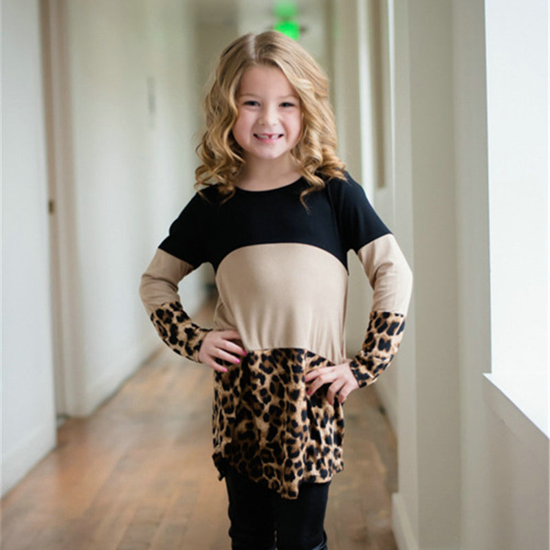 Mommy and Me Color Block Leopard Print Tunic with Lace Back