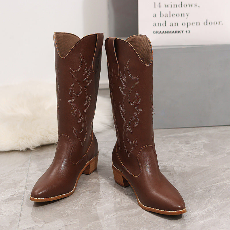 Embroidered White Cowboy Ankle Boots for Women