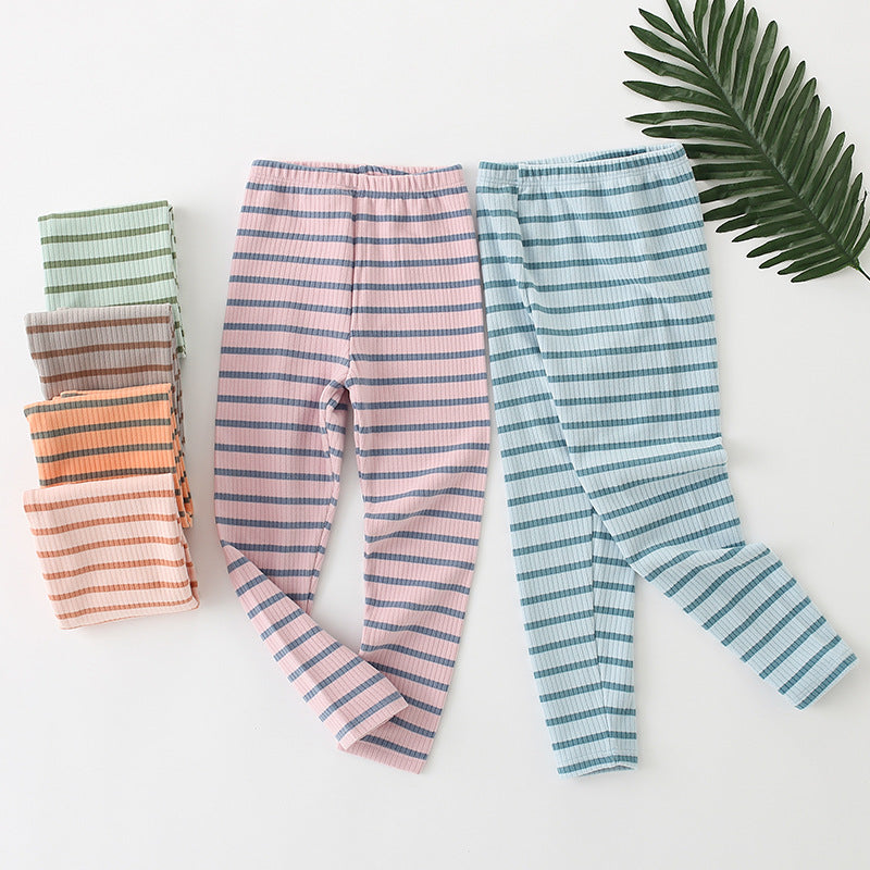 Kids Autumn Stripe Skinny Leggings with Elastic Waist