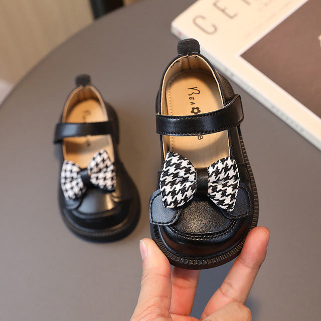 Kids Houndstooth Bow Knot Comfortable Loafers for Girls
