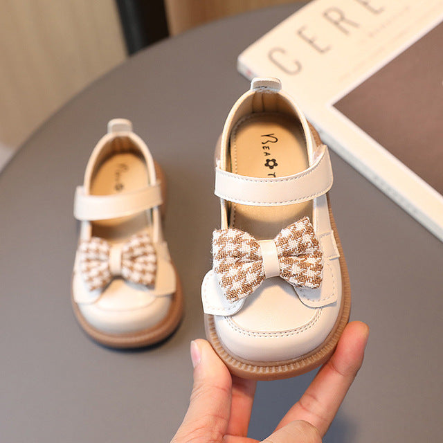 Kids Houndstooth Bow Knot Comfortable Loafers for Girls