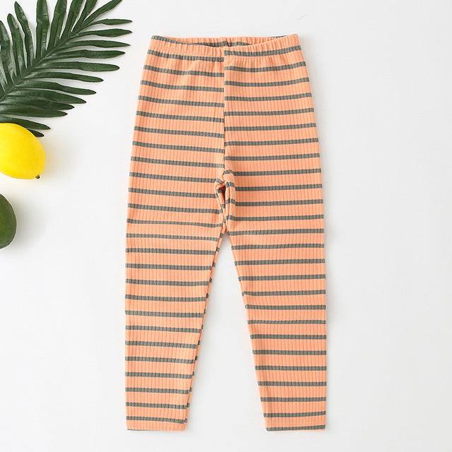 Kids Autumn Stripe Skinny Leggings with Elastic Waist
