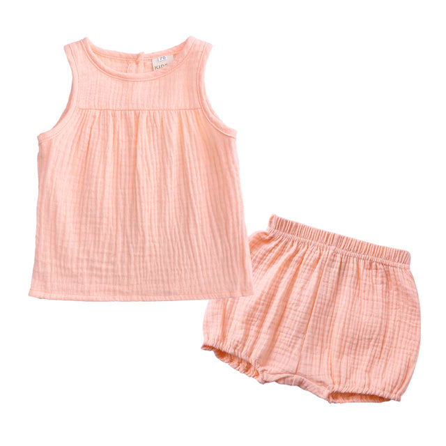 Baby and Toddler Cotton Linen Summer Clothes Set - Sleeveless Top and Bloomers