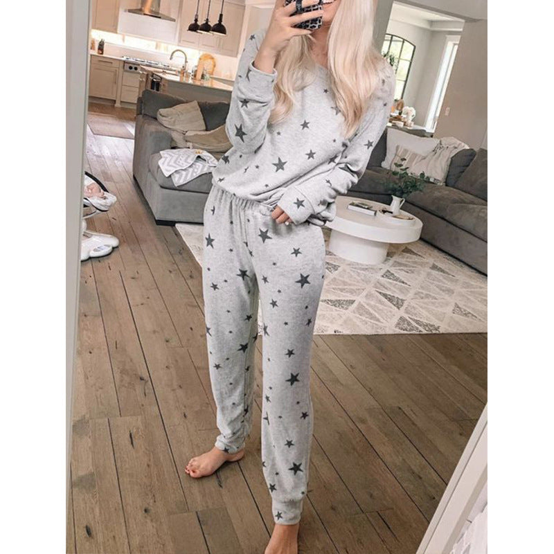 Autumn Women's Pajamas - Long Sleeve Star Print Set