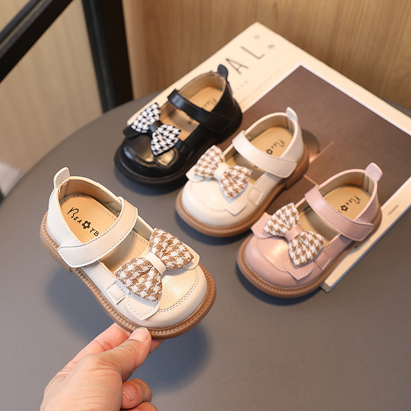 Kids Houndstooth Bow Knot Comfortable Loafers for Girls