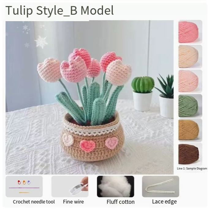 Hand-Knit DIY Tulip and Daisy Crochet Bouquet Kit