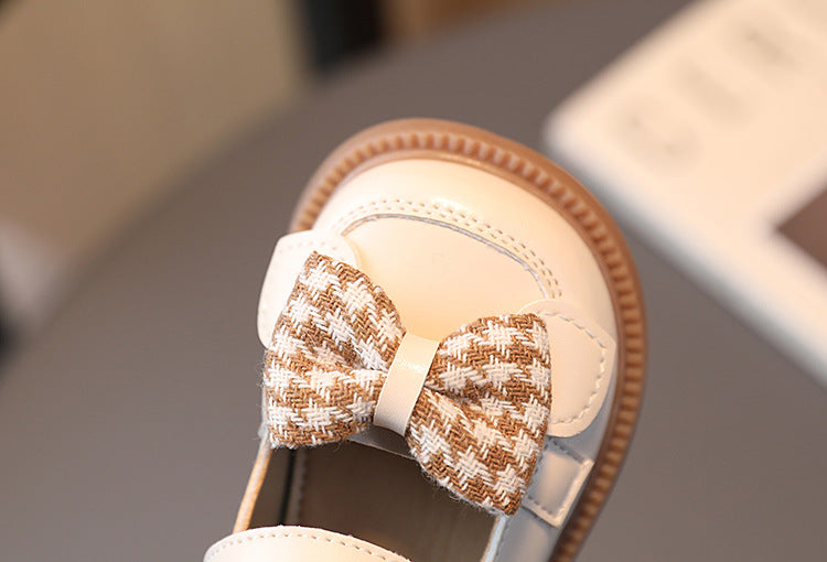 Kids Houndstooth Bow Knot Comfortable Loafers for Girls
