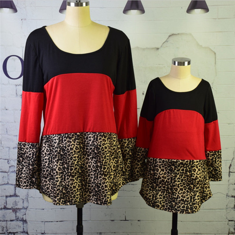 Mommy and Me Color Block Leopard Print Tunic with Lace Back
