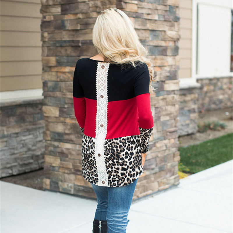 Mommy and Me Color Block Leopard Print Tunic with Lace Back