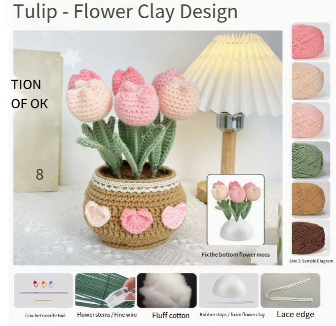 Hand-Knit DIY Tulip and Daisy Crochet Bouquet Kit