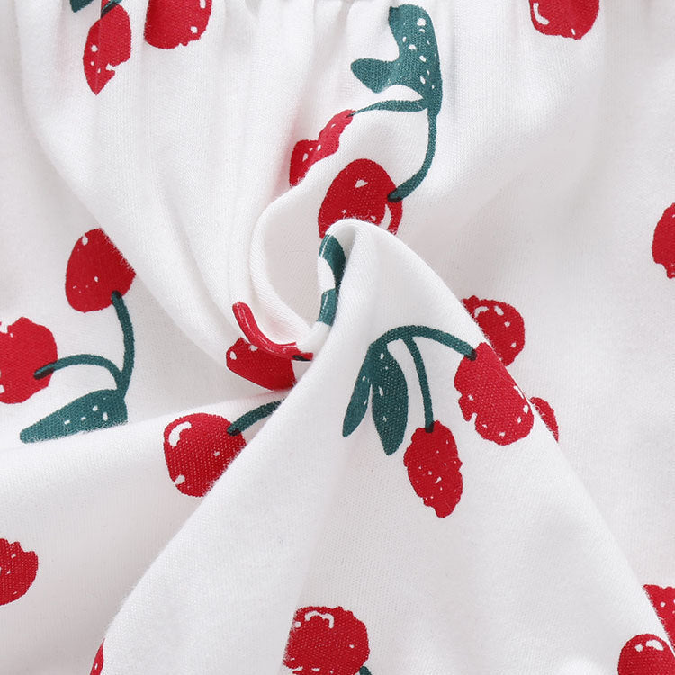 Cherry Print Cotton Long Sleeve Romper for Baby Girls