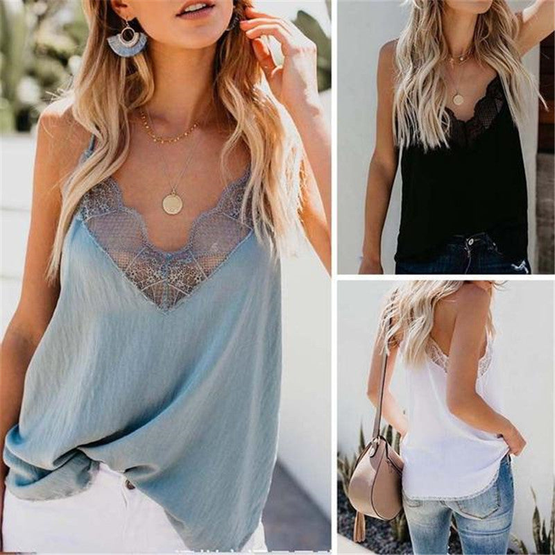 Summer Fashion Lace V-neck Sleeveless Tank Top