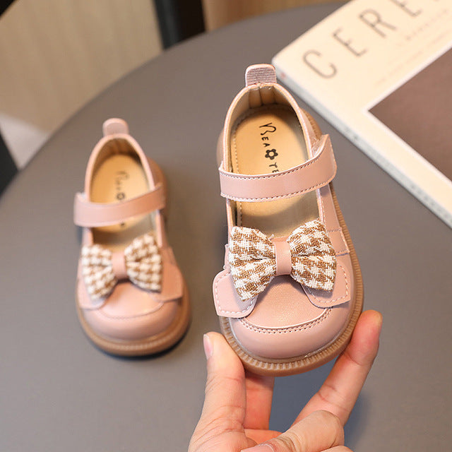Kids Houndstooth Bow Knot Comfortable Loafers for Girls