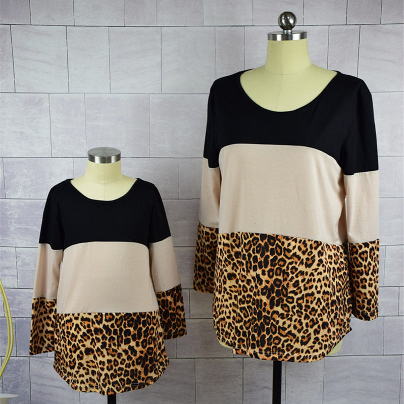 Mommy and Me Color Block Leopard Print Tunic with Lace Back