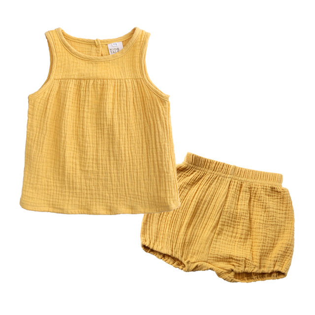 Baby and Toddler Cotton Linen Summer Clothes Set - Sleeveless Top and Bloomers