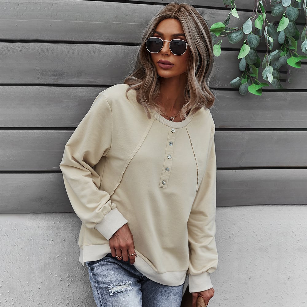 Trendy Women's Long-Sleeved Round Neck Pullover Sweatshirt