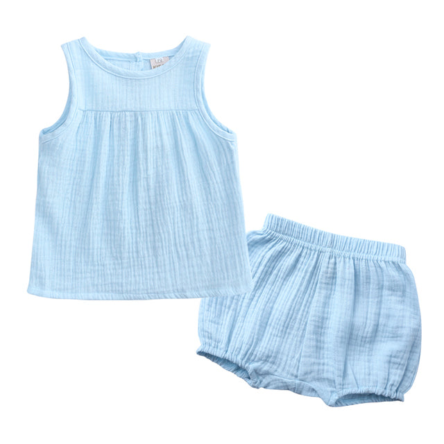 Baby and Toddler Cotton Linen Summer Clothes Set - Sleeveless Top and Bloomers
